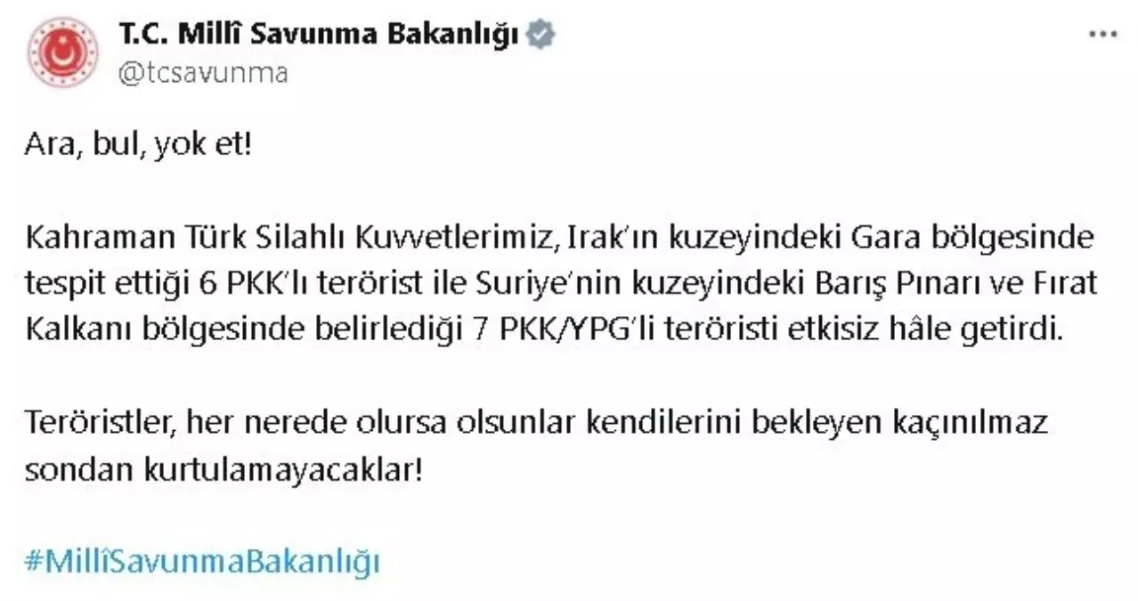 Türk Silahlı Kuvvetleri’nden Irak ve Suriye’de Terörle Mücadele
